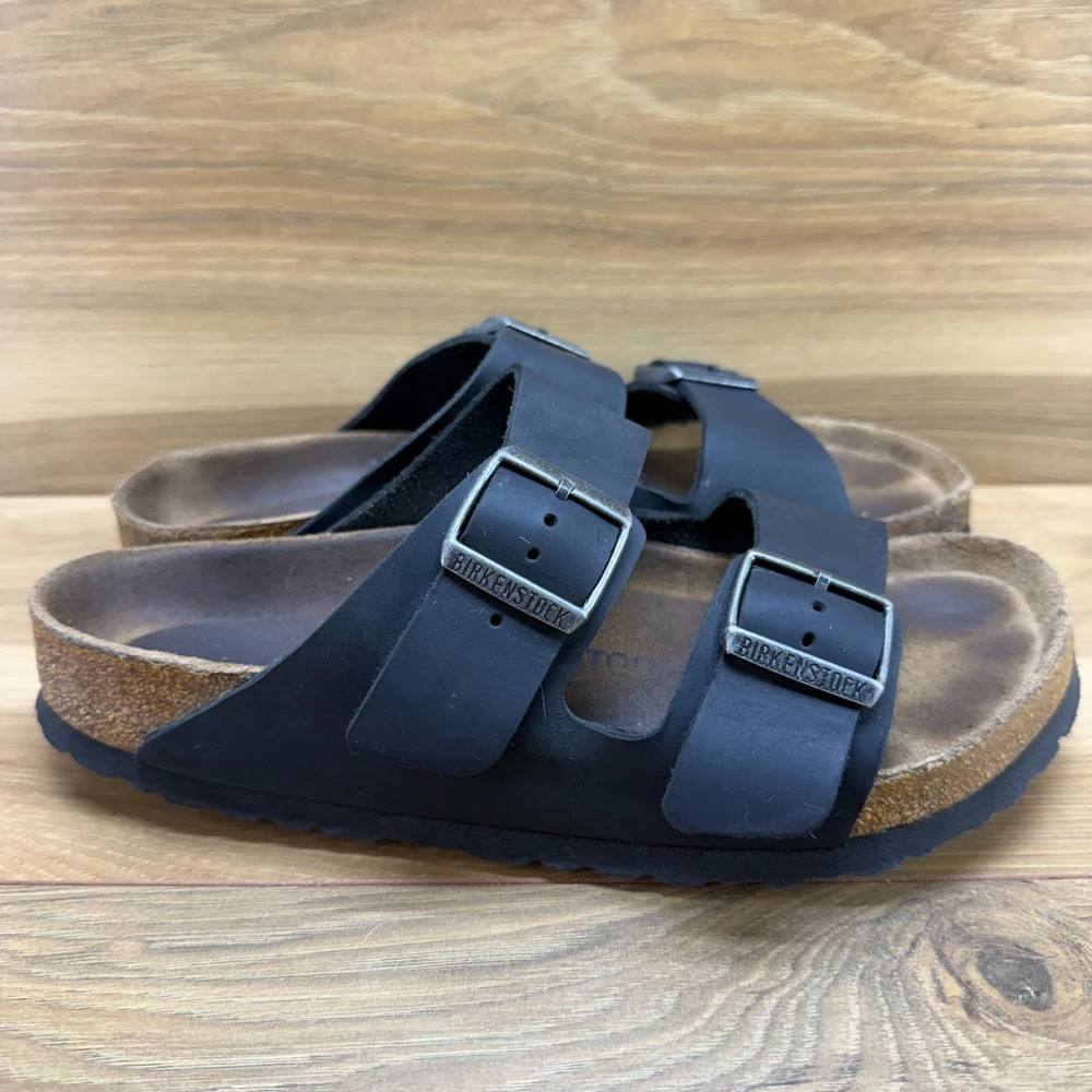 Birkenstock Arizona Nubuck Soft Foot Bed Sandals Womens 8 W EU 39 Black Slip On